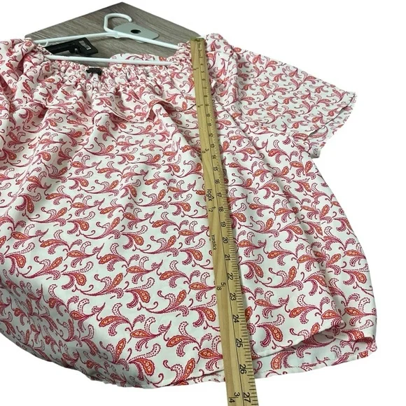 Ann Taylor XXL Ruffle Neck Paisley Blouse Pink Red Short Sleeve Top - Picture 9 of 9